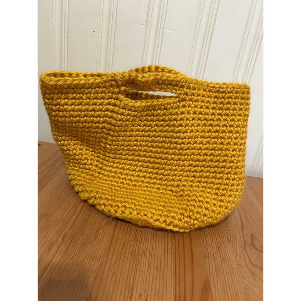 Handmade Chunky Crochet Mustard Yellow Bucket Bag Tote Boho Artisan